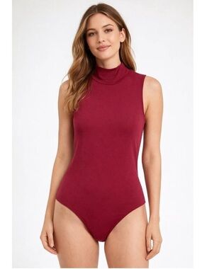 A New Day Seamless Bodysuit, Dark Pink Mock Turtle Neck, Sleeveless, NEW-  Small